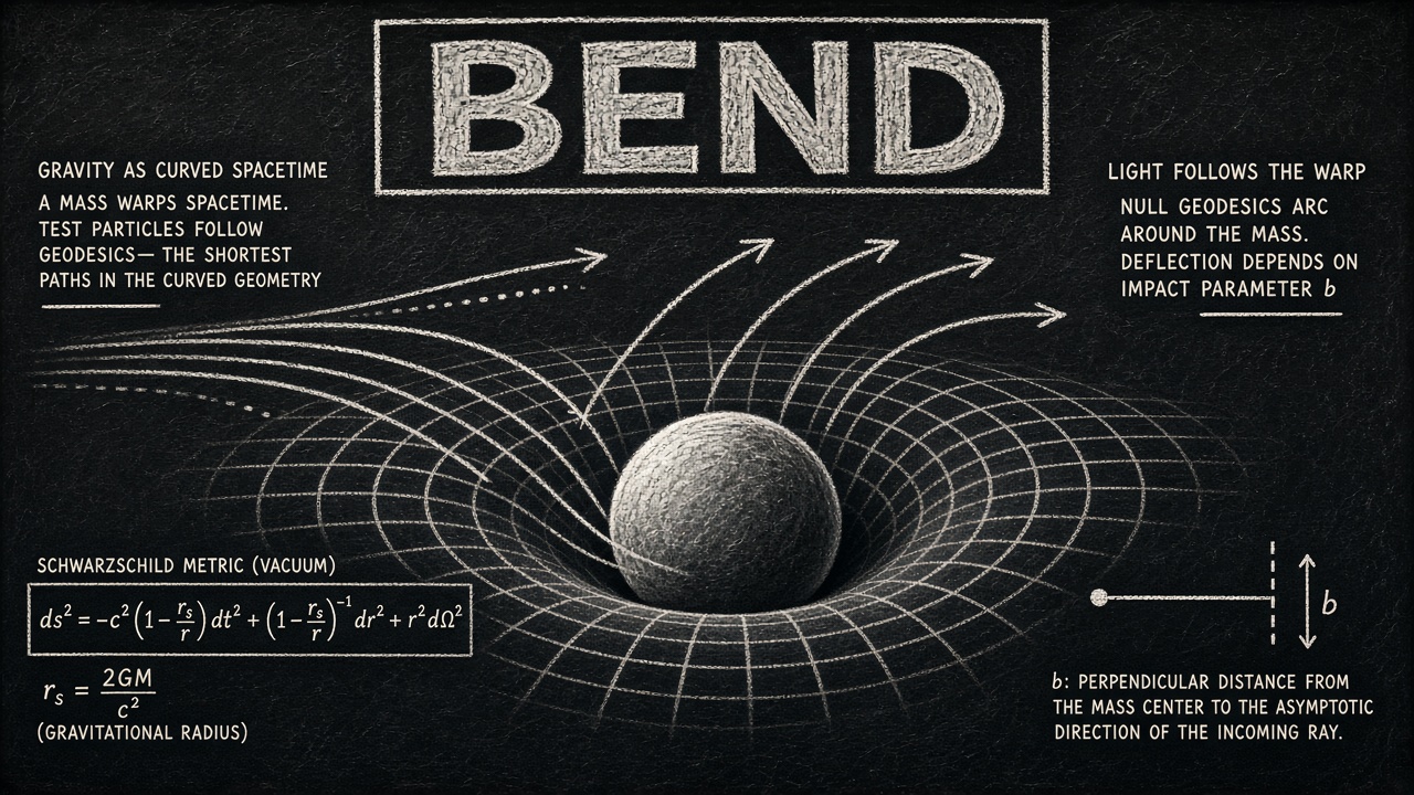 Bend chalk study — mass warping a spacetime grid